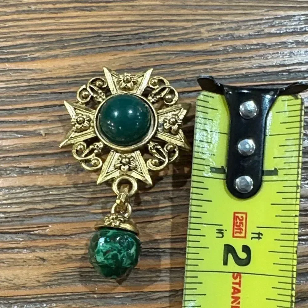Vintage Gold and Green Starburst Brooch